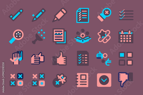 Collection of colorful flat design icons representing tools and concepts