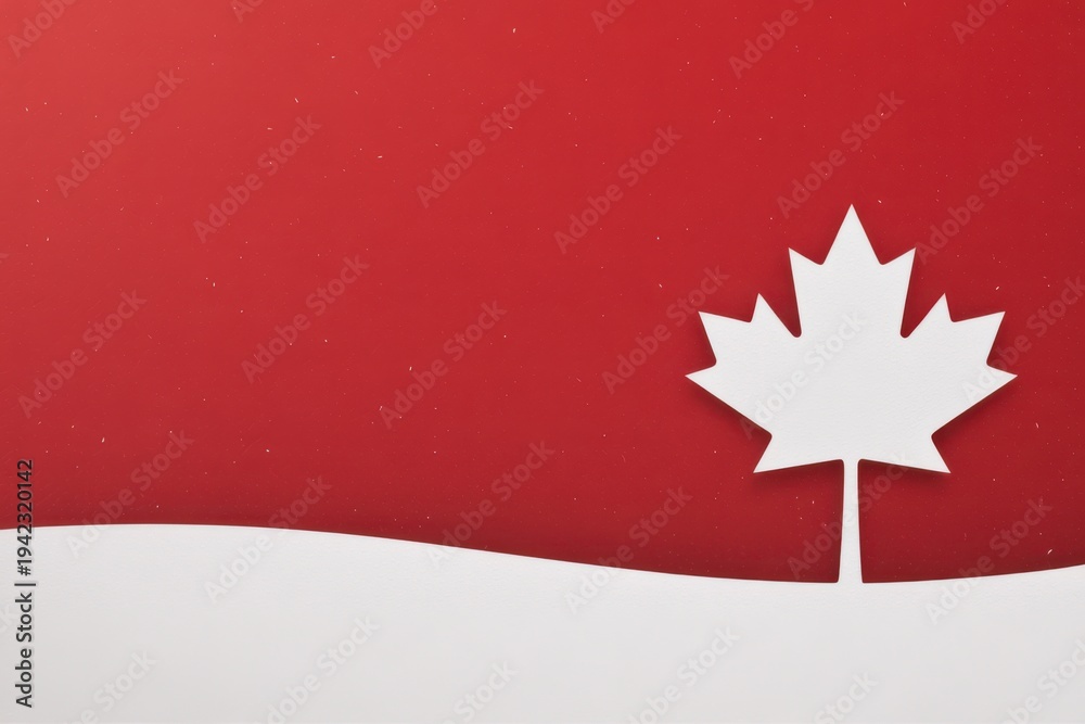 Obraz premium White maple leaf on red background with snow drift canada