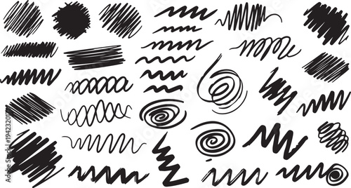 A versatile collection of raw, hand-drawn scribbles, expressive pencil strokes, and abstract line doodles. Perfect for neo-brutalism designs, organic branding, and creative social media overlays.