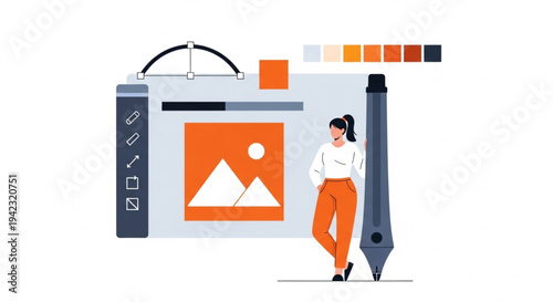 World Graphic Design Day Graphic design and digital art creation process with creative tools and color palette