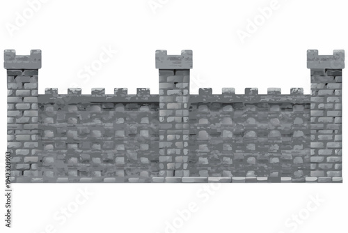 A grayscale illustration of a stone castle wall with battlements