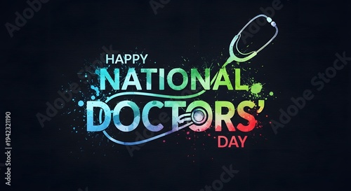 Happy national doctors day colorful typography on black background