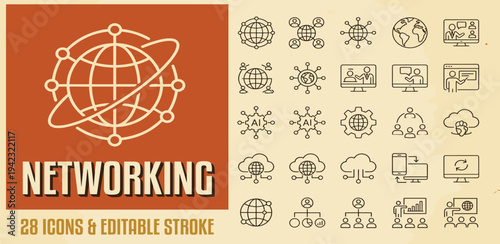 Networking and Connectivity Icons A Collection of 28 Editable and Stroke Graphics for Digital and Business Applications
