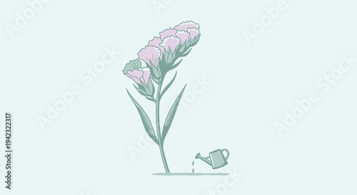 Delicate Floral Illustration - A Single Stem with Pink and Green Hues.