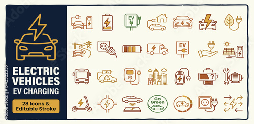 Electric Vehicle Charging Icons A Comprehensive Set for EV Infrastructure and Sustainability