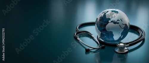World Health Day Concept with Glass Globe and Stethoscope