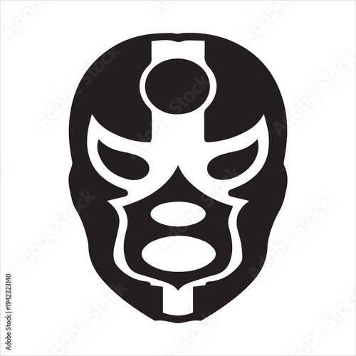 Vector isolated one single mask wrestling wrestler mexican fights without rules colorless black and white outline silhouette shadow shape stencil solid black