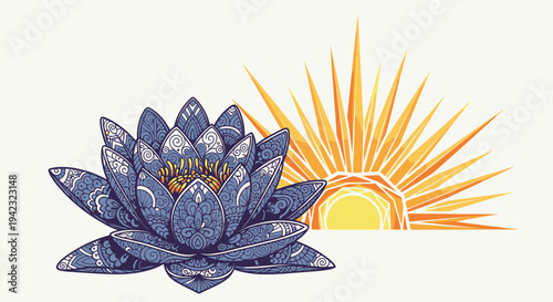 Detailed Illustration of a Blue Lotus Flower with Intricate Petal Design.