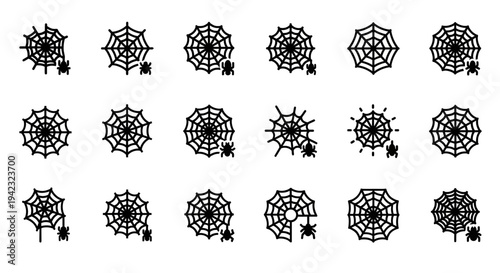 Spider web, spiderweb, cobweb icons, black vector set