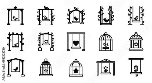 Collection of black and white icons depicting electronic connectors and footwear on a white background