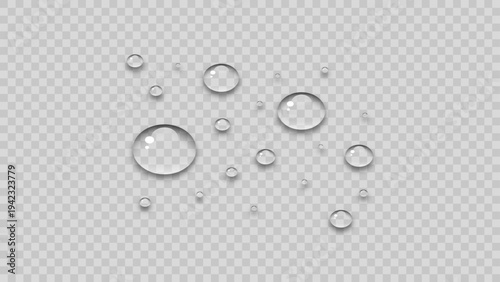 Realistic water drops transparent rain droplets