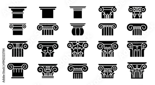 Collection of Ancient Greek Architectural Column Illustrations