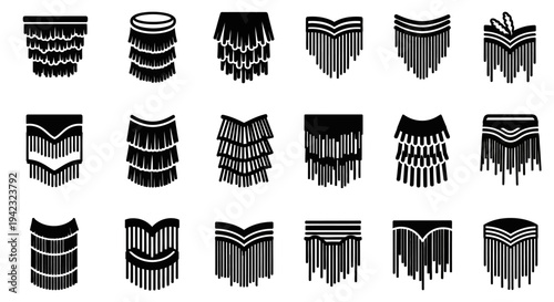 Collection of various skirt designs illustrated in black and white from a front viewpoint
