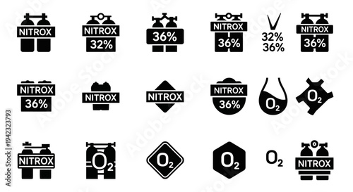 Collection of Oxygen Tank Icons and Symbols in Various Shapes and Designs