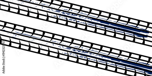 Grunge tire track, wheel braking marks. White truck, car or motorcycle tread pattern silhouette. Auto race, motorsport, speed racing design element. Vector illustration