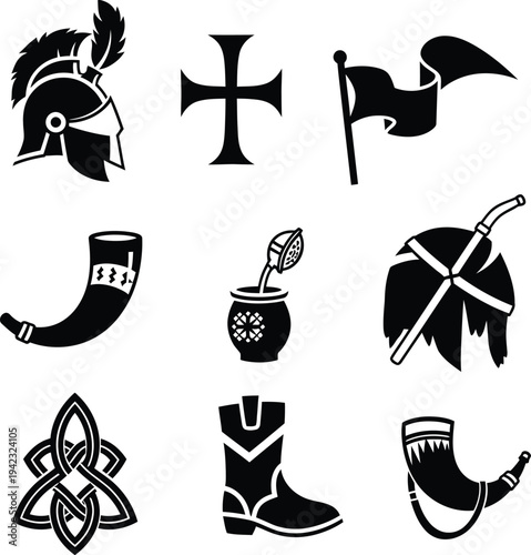 St patrick's day silhouette vector icons set celtic symbols