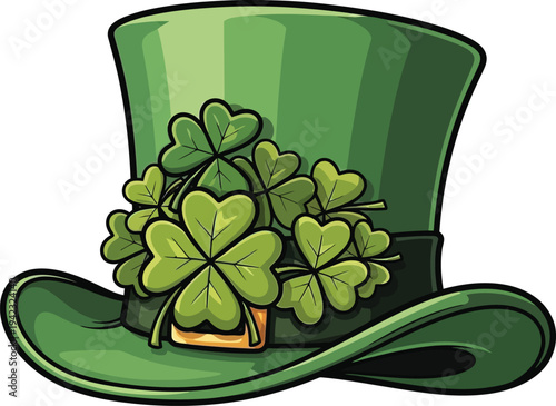 St patrick's day silhouette vector graphic of green top hat with shamrocks