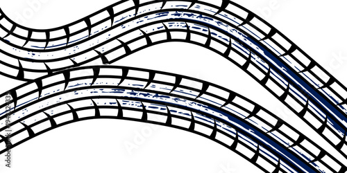 Grunge tire track, wheel braking marks. White truck, car or motorcycle tread pattern silhouette. Auto race, motorsport, speed racing design element. Vector illustration