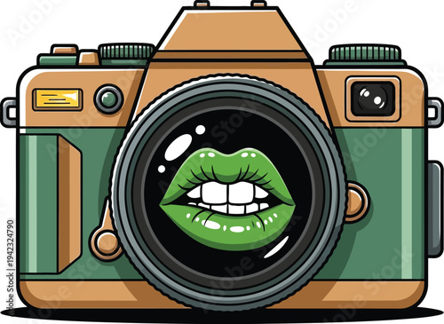 St patrick's day silhouette vector graphic of green lips in camera lens