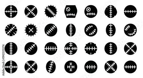 Black and white gear icons, mechanical symbols, industrial signs, 25 circular buttons
