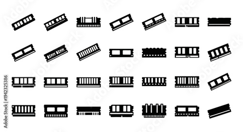 Black and white film strip icons, filmstrip symbols, movie clapperboard graphics, 30 cinema elements, vector illustrations