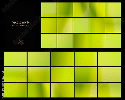 Collection of vivid lime gradient tiles arranged in a clean grid over deep black, ideal for sleek web headers, branding backdrops, or stylish modern presentations.
