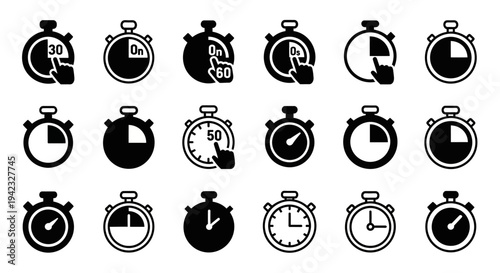 Collection of various stopwatch icons in different styles displayed together