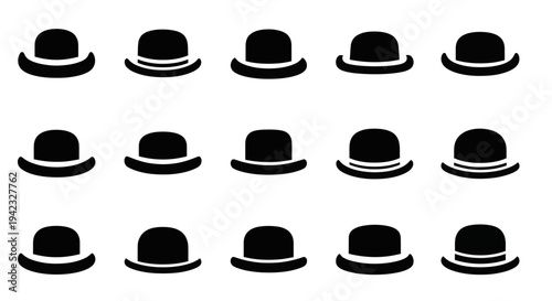 Collection of various black hat illustrations displayed in a grid pattern on a plain background