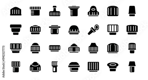 Collection of various black icons representing different types of hats and headwear displayed on a clean background