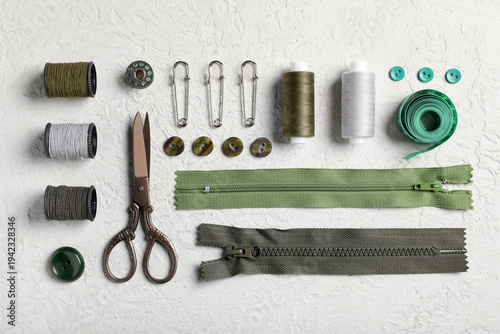 Sewing supplies flat lay wi...