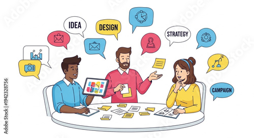 Team Collaboration and Brainstorming Session Illustration.