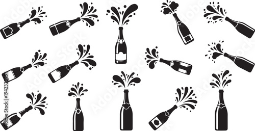 Black and white champagne bottles celebration background illustration