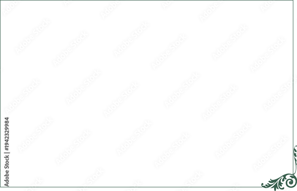 Fototapeta premium Elegant GreenOrnate Asymmetric Corner Swirl Border Frame for greeting cards, wedding invitations, restaurant menu, royal certificates. 33
