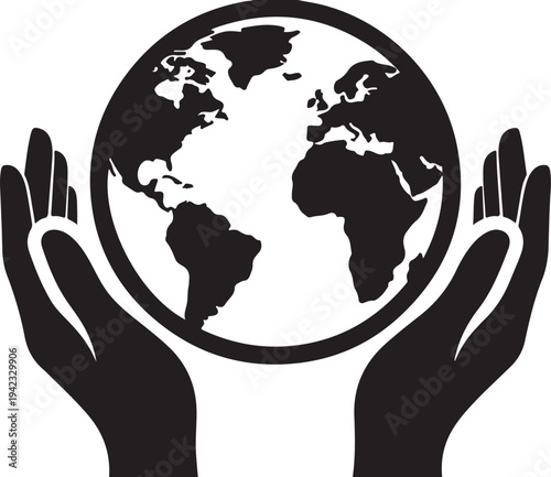 Hands holding the Earth globe in black and white