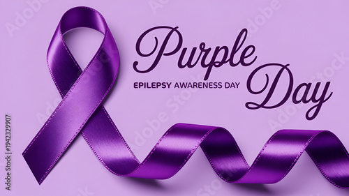 Purple ribbon epilepsy awareness day symbol on lavender background ribbon awareness campaign for neurological disorder health advocacy purple day concept epilepsy support awareness ribbon