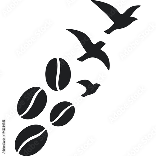 Abstract Coffee Bean Transformation into Flying Birds Silhouette Vector Art