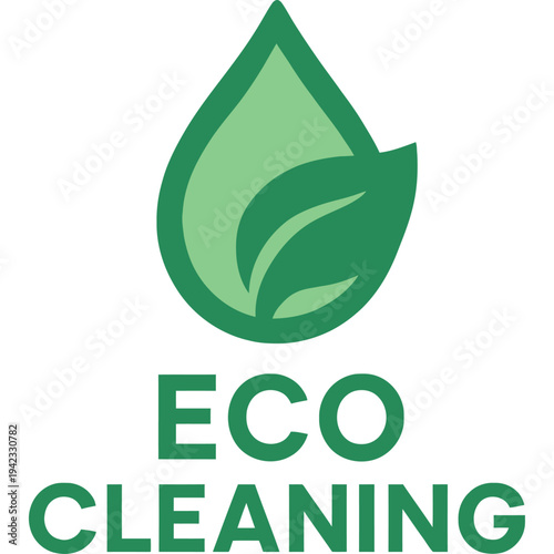 Eco Cleaning Service Logo Design with Green Water Drop and Leaf Icon for Natural Housekeeping