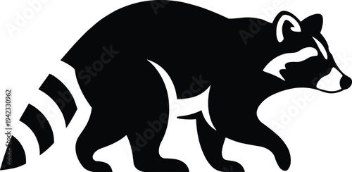 Raccoon Silhouette Icon, Black Isolated Wild Animal with Striped Tail on White Background Representing Forest Wildlife, Nature Symbol and Mascot Design