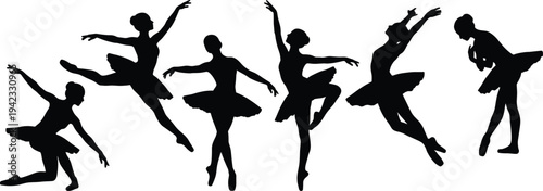 Ballet dancer silhouette set graceful ballerina poses collection classical dance performance tutu female dancer vector illustration isolated