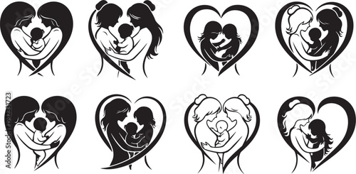 Heartwarming Animal Illustrations in Black and White Style