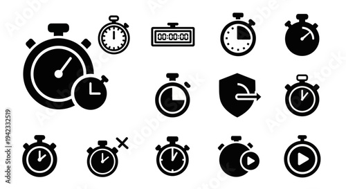Collection of icons representing electricity, energy, science, and technology concepts like lightning, batteries, and atomic structures