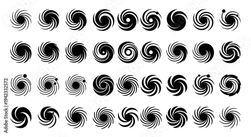 Collection of Swirl and Vortex Icons Representing Movement and Energy