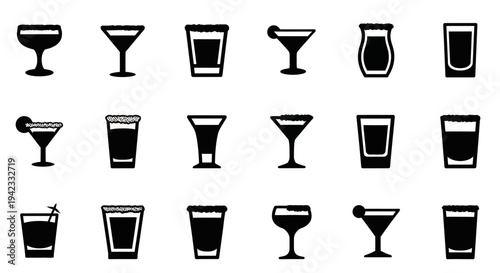 Collection of Various Cocktail Glasses and Drinkware, Perfect for Beverage Menus and Bar Designs