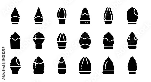 Collection of bullet icons representing ammunition in various designs and sizes, ideal for military or gaming applications