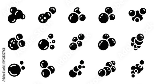 Bubbles Icons Collection Various Sizes and Arrangements of Spherical Shapes in Black and White