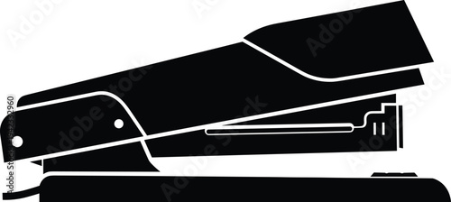 Black and white stapler silhouette illustration showing office supply tool in side profile view with clear design details, simple minimal style for business and education use
