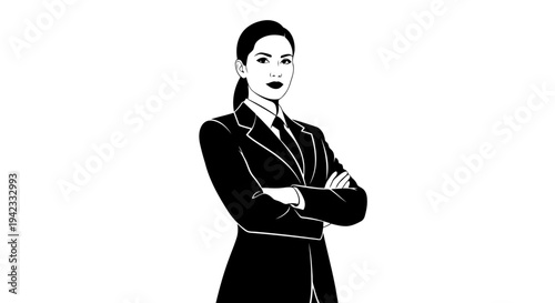 A confident businesswoman standing with her arms crossed in a professional attire.