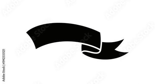 A simple black ribbon icon on a white background is displayed.