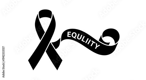 A black ribbon symbolizing equity awareness on a white background.