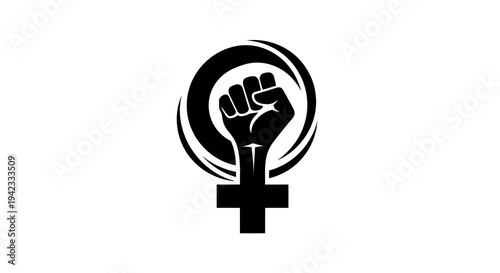 A symbol of female empowerment with a raised fist inside a circle
